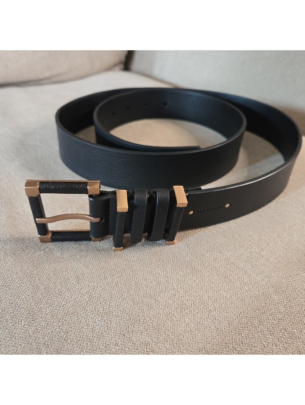 AllSaints Black Leather Belt Size XL Measures Urban Chic Moto
